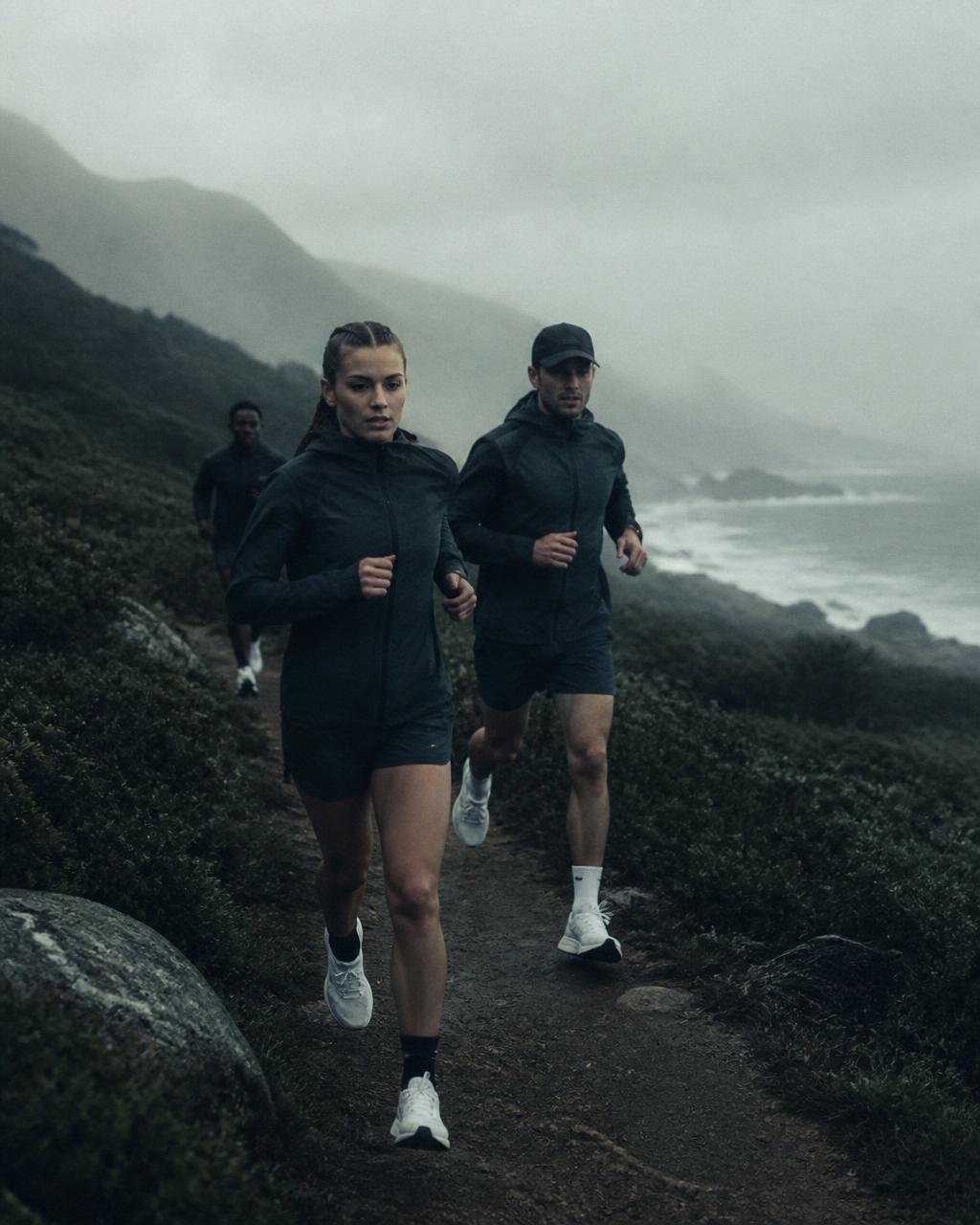 Guests running a coastal trail at dawn